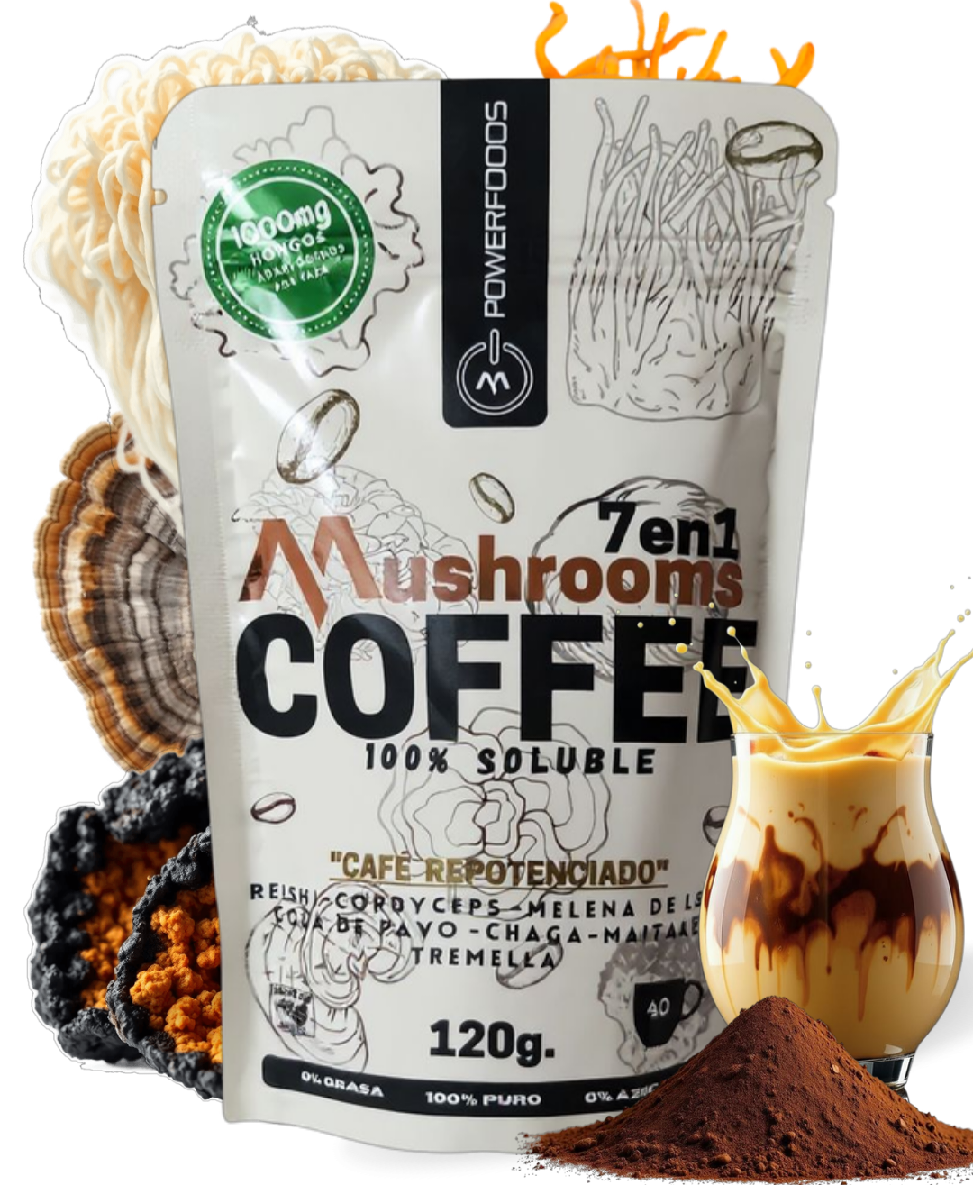 Café Funcional Soluble con 7 Adaptógenos| Mushrooms Coffee 7en1🥇